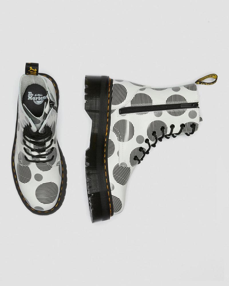 Dr Martens Jadon Polka Dot Smooth Læder Platform Støvler Dame Hvide | DK 244EBC